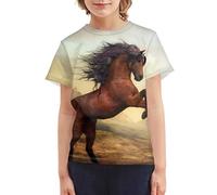 chaqlin Teens Ragazzi Ragazze Camicie 3D Stampa Colorata Design Graphic Tee Shirt con Manica Corta per Bambini 3-16 Anni, Cavallo animale -1, 9-10 Anni