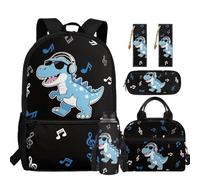 chaqlin Zainetto per bambini, per il rientro a scuola, borsa per il pranzo, set da 5 pezzi, zaino, astuccio, segnalibro, portabottiglie d'acqua, Dinosauro, Carino