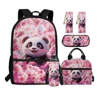 chaqlin Zainetto per bambini, per il rientro a scuola, borsa per il pranzo, set da 5 pezzi, zaino, astuccio, segnalibro, portabottiglie d'acqua, Simpatico panda, Carino