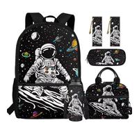 chaqlin Zainetto per bambini, per il rientro a scuola, borsa per il pranzo, set da 5 pezzi, zaino, astuccio, segnalibro, portabottiglie d'acqua, Astronauta, Carino
