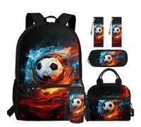 chaqlin Zainetto per bambini, per il rientro a scuola, borsa per il pranzo, set da 5 pezzi, zaino, astuccio, segnalibro, portabottiglie d'acqua, Pallone da calcio abbagliante, Carino