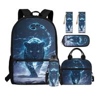 chaqlin Zainetto per bambini, per il rientro a scuola, borsa per il pranzo, set da 5 pezzi, zaino, astuccio, segnalibro, portabottiglie d'acqua, Blu leopardato., Carino