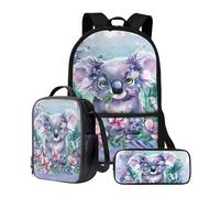 chaqlin Zaino per ragazze e ragazzi, set di zaini con portapranzo termico, set di 3 articoli per la scuola materna elementare, Animale Carino Racoon, Zaino per bambini