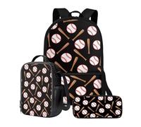 chaqlin Zaino per ragazze e ragazzi, set di zaini con portapranzo termico, set di 3 articoli per la scuola materna elementare, Baseball., Zaino per bambini