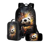 chaqlin Zaino per ragazze e ragazzi, set di zaini con portapranzo termico, set di 3 articoli per la scuola materna elementare, Pallone da calcio, Zaino per bambini