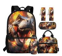 chaqlin Zaino per ragazzi Borsa per la scuola Borsa termica per il pranzo Grande Astuccio 5 Pezzi Bookbags Set Portabottiglie D'acqua Segnalibro, Dinosauro, Carino