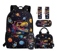 chaqlin Zaino per ragazzi Borsa per la scuola Borsa termica per il pranzo Grande Astuccio 5 Pezzi Bookbags Set Portabottiglie D'acqua Segnalibro, Dinosauro galas, Carino