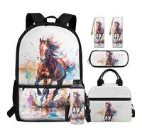 chaqlin Zaino per ragazzi Borsa per la scuola Borsa termica per il pranzo Grande Astuccio 5 Pezzi Bookbags Set Portabottiglie D'acqua Segnalibro, Cavallo Dazzle, Carino