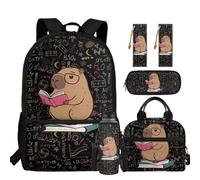 chaqlin Zaino per ragazzi Borsa per la scuola Borsa termica per il pranzo Grande Astuccio 5 Pezzi Bookbags Set Portabottiglie D'acqua Segnalibro, Capibara, Carino