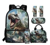 chaqlin Zaino per ragazzi Borsa per la scuola Borsa termica per il pranzo Grande Astuccio 5 Pezzi Bookbags Set Portabottiglie D'acqua Segnalibro, Stampa Dinosauri, Carino