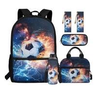 chaqlin Zaino per ragazzi Borsa per la scuola Borsa termica per il pranzo Grande Astuccio 5 Pezzi Bookbags Set Portabottiglie D'acqua Segnalibro, Calcio Flash, Carino