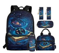 chaqlin Zaino per ragazzi Borsa per la scuola Borsa termica per il pranzo Grande Astuccio 5 Pezzi Bookbags Set Portabottiglie D'acqua Segnalibro, Galassia Bling, Carino
