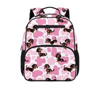 chaqlin Zaino scolastico per bambini, 12 l, piccolo zaino per libri, zaino carino per scuola materna, Stampa mucca bassotto, M, Preppy