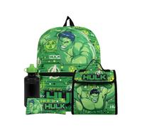 Character Set composto da zaino, borsa per il pranzo e borraccia con il personaggio Marvel Hulk. one verde