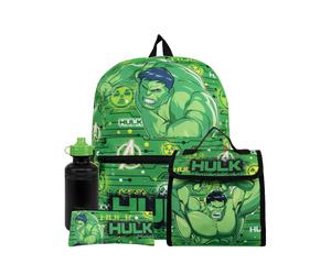 Character Set composto da zaino, borsa per il pranzo e borraccia con il personaggio Marvel Hulk. one verde
