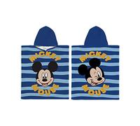 Character World Asciugamano poncho con cappuccio ufficiale Disney Mickey Mouse | Super morbido, design a strisce marine, accappatoio perfetto per casa, bagno e spiaggia, blu, bianco, 115 x 50 cm