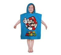 Character World Asciugamano poncho ufficiale Nintendo Super Mario con cappuccio, morbido, blu, design double-face con Mario & Luigi, accappatoio per bambini, per bagno, spiaggia e casa, 50 cm x 115 cm