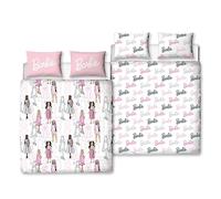 Character World Barbie - Set copripiumino matrimoniale per bambini, reversibile, con 2 lati, con federe abbinate, in poliestere, colore: rosa
