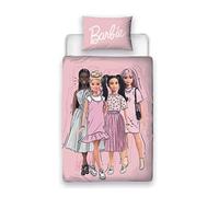 Character World Barbie - Set copripiumino singolo per bambini, reversibile, double-face, con federa coordinata, in policotone, colore: rosa