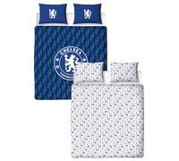 CHARACTER WORLD Chelsea FC - Set copripiumino matrimoniale con motivo geometrico, reversibile, double-face, prodotto ufficiale, con federe coordinate