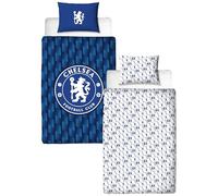 CHARACTER WORLD Chelsea FC - Set copripiumino singolo con motivo geometrico, reversibile, double-face, prodotto ufficiale, con federa coordinata, in policotone