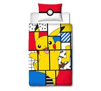 Character World Copripiumino Singolo Pokemon Pikachu con Licenza Ufficiale Pokeball Double Face Super Memphis Design con Federa Coordinata, Poliestere