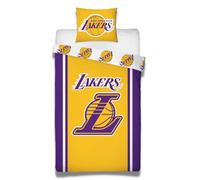 Character World Lakers - Set di biancheria da letto 155 x 220 cm, NBA Team Los Angeles Lakers, 100% cotone, federa 80 x 80 cm, copripiumino 155 x 220 cm