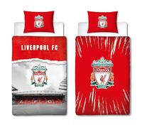 Character World Liverpool FC - Set copripiumino singolo ufficiale Walk Alone, double-face, double-face, con stadio di calcio, prodotto ufficiale, con federa coordinata