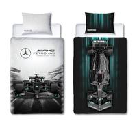 Character World Mercedes AMG Petronas - Set copripiumino singolo ufficiale, design skyline, reversibile su 2 lati, prodotto ufficiale, con federa coordinata