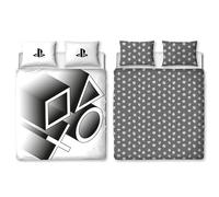 Character World Set copripiumino matrimoniale ufficiale PlayStation | Design elasticizzato reversibile su 2 lati con federe coordinate | Set di biancheria da letto matrimoniale Gaming bianco e nero