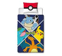 Character World Set copripiumino singolo con licenza ufficiale Pokemon, double-face, con personaggi Pikachu su 2 lati, con federa coordinata, perfetto per la camera dei bambini, in policotone