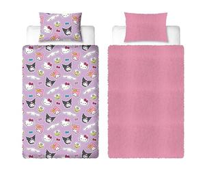 Character World - Set di biancheria da letto singolo in pile Hello Kitty | Super morbido e caldo | Copripiumino reversibile a 2 lati per bambini, comodo per l'inverno, con federe abbinate | Rosa