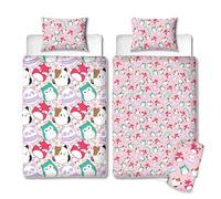 Character World Squishmallows Biancheria da letto ufficiale per letto singolo | reversibile trapunta e federa | copripiumino lavabile | perfetto per viaggi e pigiama party | singolo 10,5 tog