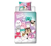 Character World Squishmallows - Set copripiumino singolo con licenza ufficiale, design luminoso, reversibile, 2 lati, con federa coordinata, perfetto per la camera dei bambini, in policotone