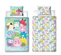Character World Squishmallows - Set copripiumino singolo con licenza ufficiale, double-face, con personaggi su 2 lati, con federa coordinata, perfetto per la camera dei bambini, in policotone