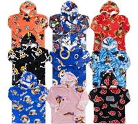 Characters Cartoons - Bambino Bambina - Maxi Felpa in Pile Poncho Plaid Coperta con Cappuccio e Maniche e Maxi Tasca [Taglia Unica - 074 Blu]