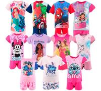 Characters Cartoons - Pigiama Premium Maniche Corte Maglietta e Pantaloncino - Confezionato in Scatola - 100% Cotone - Originale - Bambina Bambino [20018 Lilla Box - 7 Anni]