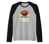 Charcoal & Chill Summer BBQ Vintage Tramonto Dad Grill Lover Maglia con Maniche Raglan