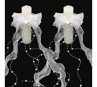 Charfia 2 candele antigoccia, protezione antigoccia, bianco, per comunione, con fiocco, in organza, per candele, comunione, battesimo, candela