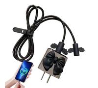 Charger Protector, Data Cable Protector with Love Wings, Portable Protective Case Heavy Duty for Cellphone Charging Wire, Stylish Guard Set of 2, Black,