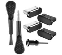 Charging Port Cover - Phone Charger Protector Kit, Mobile Outlet Dust Plugs, Soft Brush Cleaning Tool, Electronic Device Maintenance Set, Tech Care Essentials, Small Black Caps For Travel Speaker