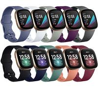 Charlam 10 Pezzi Cinturino compatibili con Fitbit Versa 4/ Versa 3 Cinturino/Fitbit Sense/Sense 2 Cinturini, Morbido Cinturino per Orologio Sportivo di Ricambio per Donne Uomini, Piccolo, Scuro