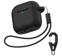 Charlam Custodia Silicone per AirPods 4 2024, Morbida Case Integrale Che Copre la Custodia Protettiva Antiurto per Cover Airpods 4 Generazione con Cordino e Portachiavi, LED Frontale Visibile, Nero