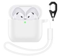 Charlam Custodia Silicone per AirPods 4 2024, Morbida Case Integrale Che Copre la Custodia Protettiva Antiurto per Cover Airpods 4 Generazione con Cordino e Portachiavi, LED Frontale Visibile, Bianco