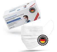 Charlemain 50x Mascherina Chirurgica, Made In Germany, EN 14683 Tipo IIR, Certificata Ce, Protezione Medica Per Bocca E Naso, Bfe > 99%, 3 Strati, Resistente Agli Schizzi, Inodore, Latex Free - Bianco