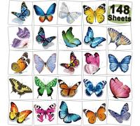 CHARLENT 148 Fogli Singoli di Tatuaggi Temporanei a Forma di Farfalla per Ragazze e Donne - Tatuaggi a Forma di Farfalla Realistici In 3d per Bambini, Bomboniere per Feste di Compleanno