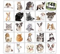 CHARLENT 148 PCS Tatuaggi Temporanei per Cani e Gatti per Bambini - Tatuaggi 3d per Cuccioli e Gattini Individuali per Ragazzi e Ragazze Animali Bomboniere per Feste di Compleann
