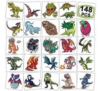 CHARLENT 148 Tatuaggi Temporanei di Dinosauri e Draghi per Bambini - Tatuaggi di Draghi Singoli per Ragazzi e Ragazze, Bomboniere per Feste di Compleanno a Tema Dinosauri, Riempitivi per Sacchetti Reg