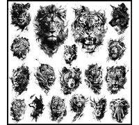CHARLENT 18 PCS Realistici Tigre Orso Leone Lupo Tatuaggi Temporanei per Uomini Adulti - Adesivi per Tatuaggi Animali Finti Neri per Uomini Donne Adulti Body Art Braccio Torace Spalla
