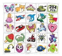 CHARLENT 204 Pezzi Tatuaggi Temporanei Avvolti Singolarmente per Bambini - Tatuaggi Divertenti per Ragazzi e Ragazze, Decorazioni per Feste di Compleanno